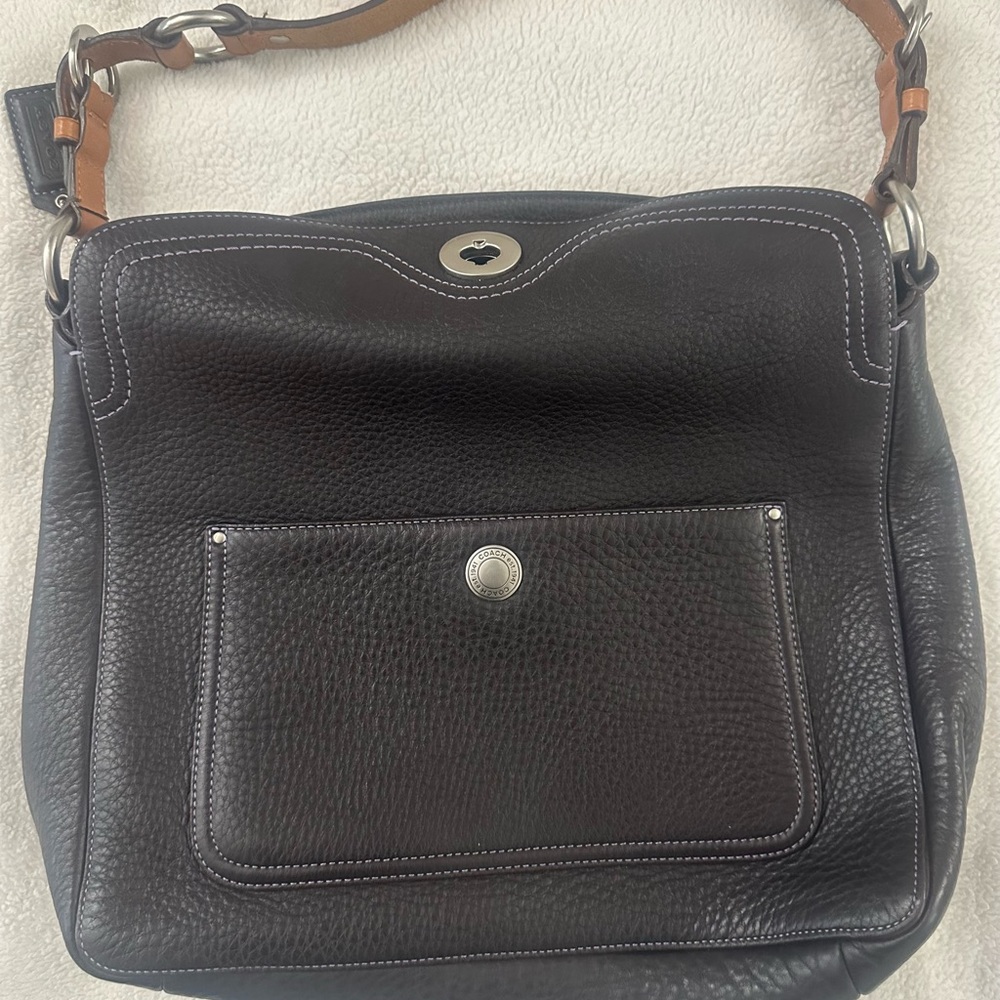 Coach Black and Tan Leather Messenger Bag